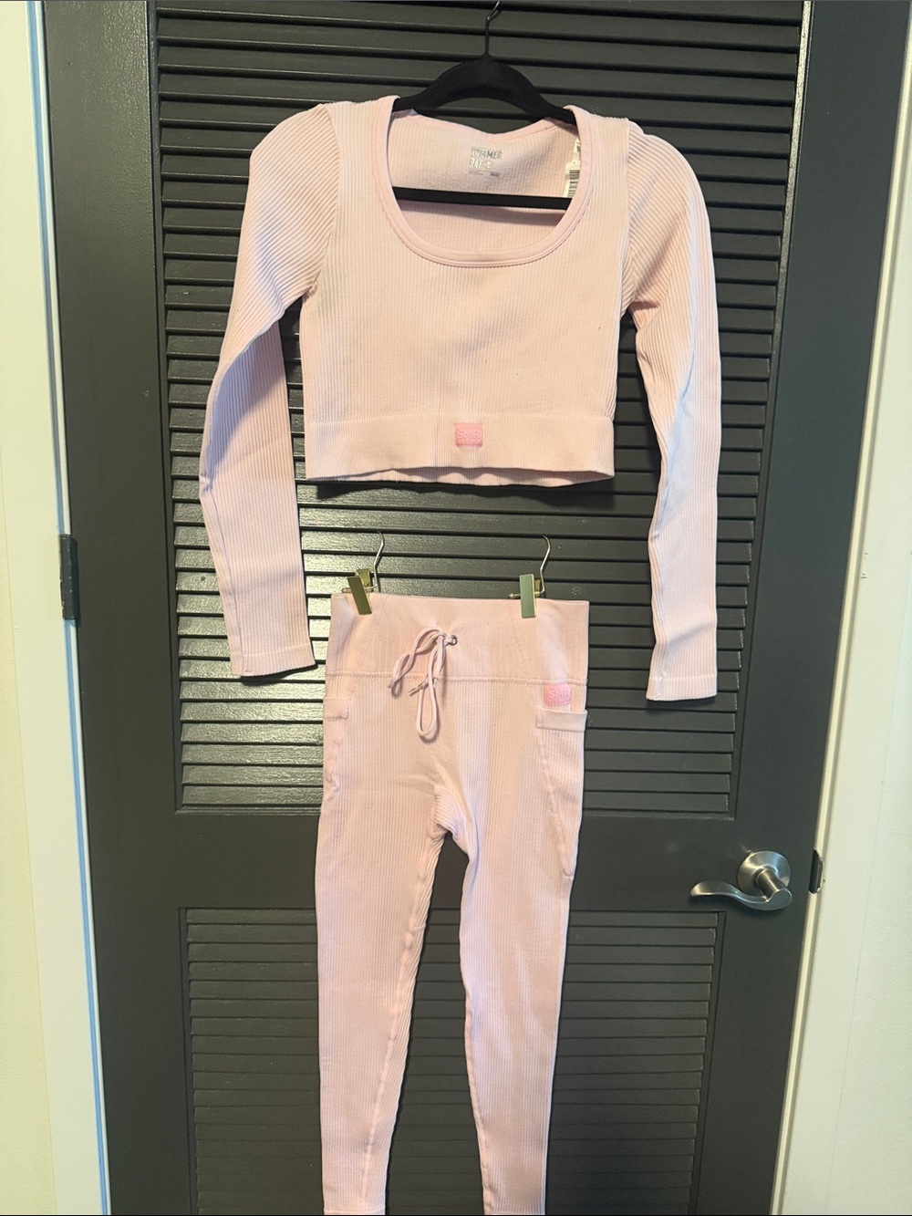 Yoga Pink Ribbed Womens leggings 2 piece set - Brand: Unknown